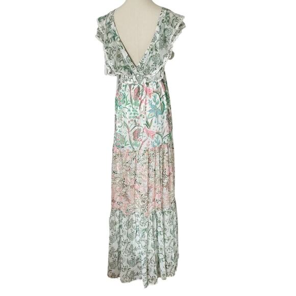 House of Harlow floral mixed print lace edged flutter maxi dress size M medium - Picture 3 of 10
